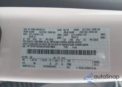 2018 Ford F150 Supercrew из США, поврежденный, VIN 1FTEW1EG8JFD27888